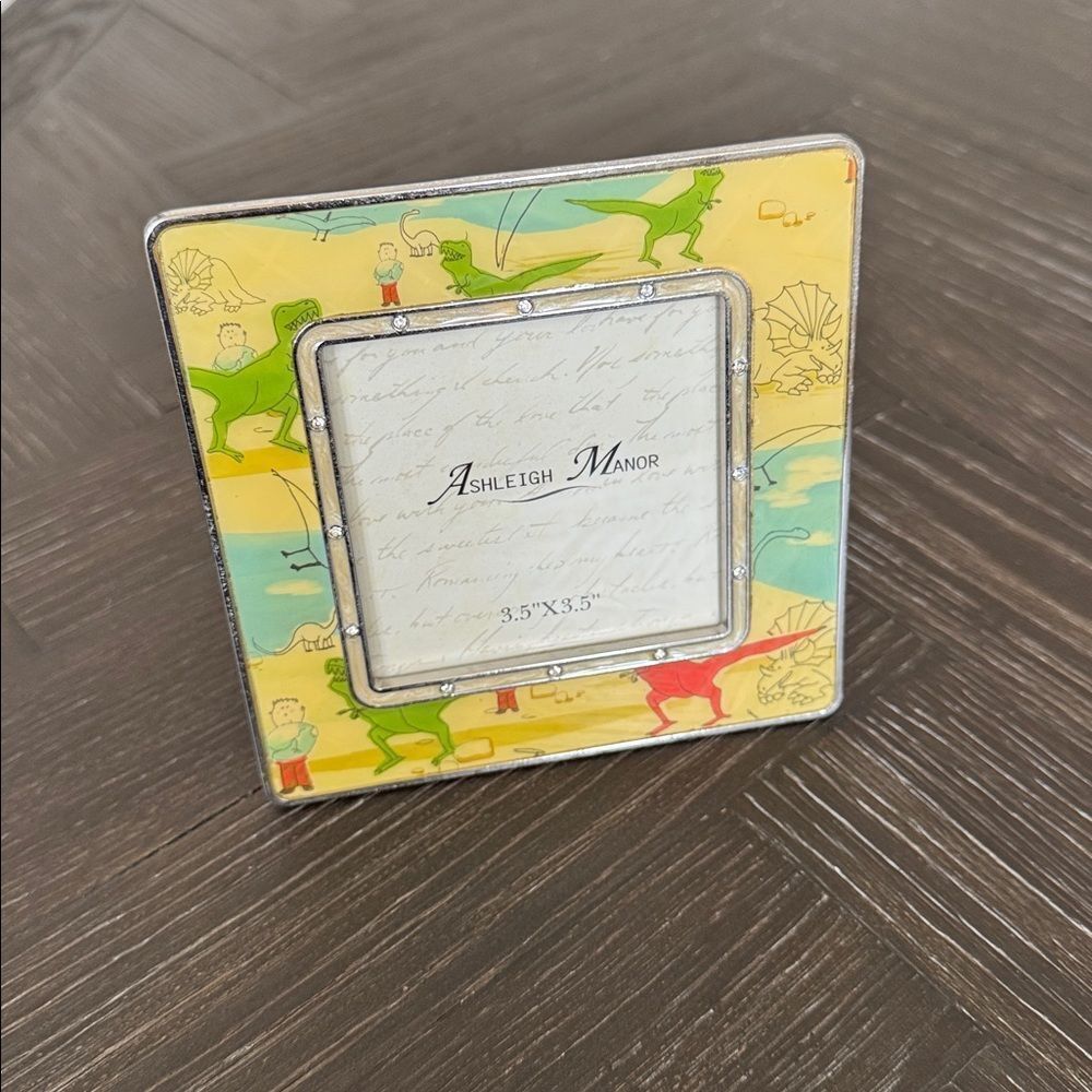 Dinosaur Picture Frame Metal Yellow Green 3.5x3.5 Kids Room Decor Nursery Dino - Picture 2 of 4